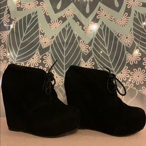 Black suede bootie wedges